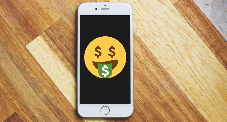 cell phone with money emoji face