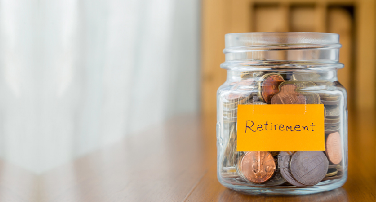 jar of coins with retirement written