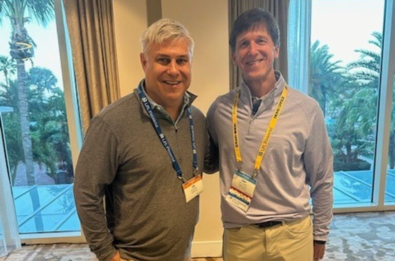 Joe Garrett (left) and LPL CEO/President Dan Arnold are shown at last week’s LPL Masters Conference in Marco Island, Florida.